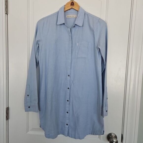 Abercrombie & Fitch Women’s Icon Oxford Chambray‎ Blue Tunic Small Preppy Spring - Picture 1 of 10